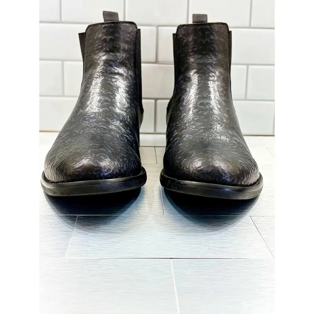 Robert Graham Chelsea boots embossed blue skull/floral RG5567B Men’s Size 9